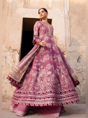 Elegant Pink Floral Women’s Pakistani Indian fancy party wear dress chiffon